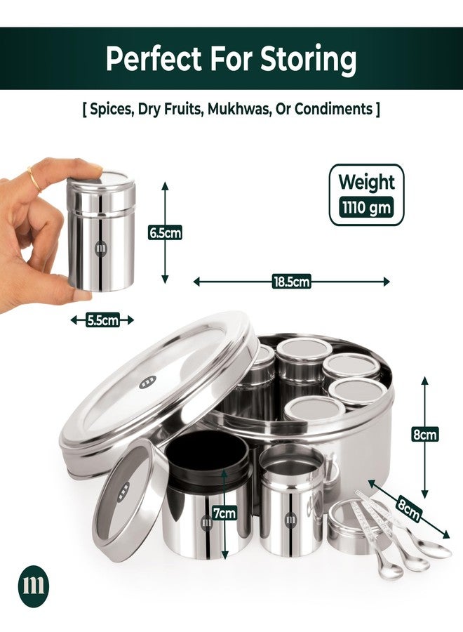 مارو علبة توابل مارو 8 في 1 من الفولاذ المقاوم للصدأ مع غطاء شفاف - علبة ماسالا متينة لتخزين التوابل والبهارات في المطبخ، تصميم أنيق مع 8 حاويات للتوابل والبهارات، فضي - Image 2